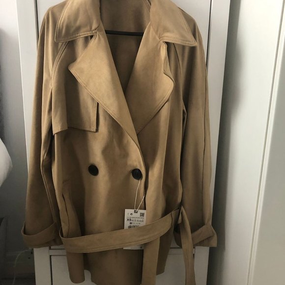 SOLD!!!Zara Camel Faux Suede Trench Coat Size S - Picture 8 of 10